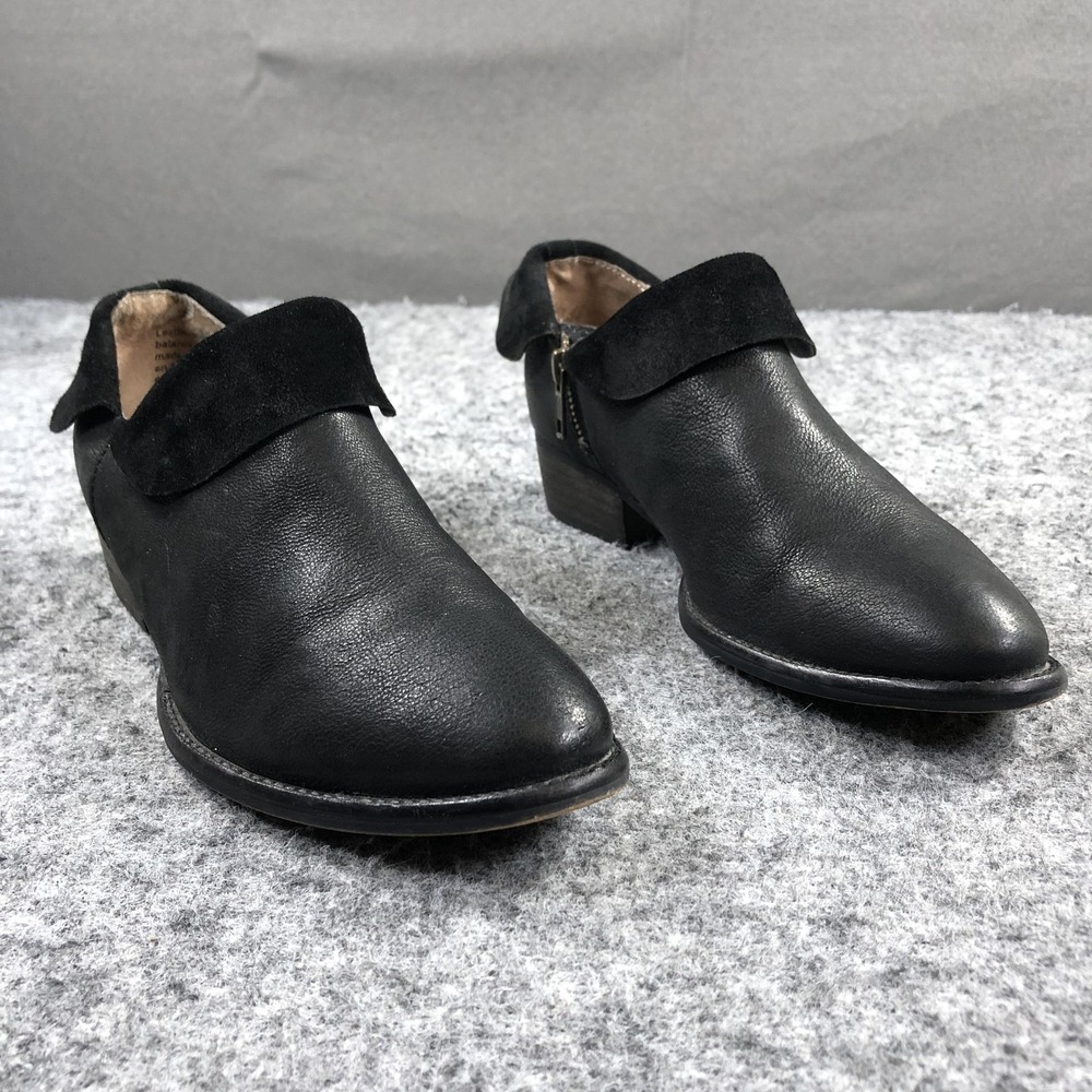 Seychelles Boots Womens 6.5 Black Leather Suede Cuff Ankle Zip Block Heel
